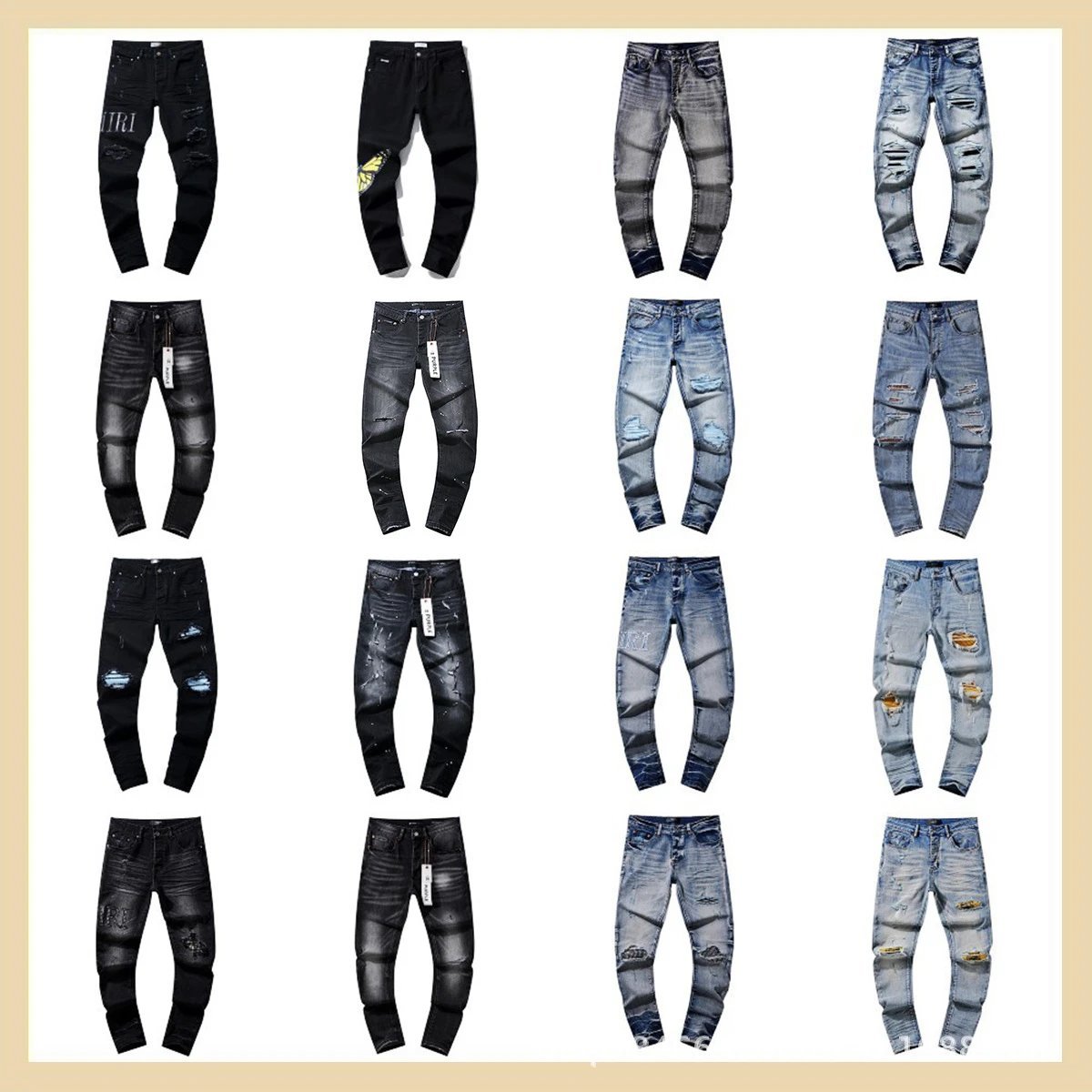 AMIRI-欧美牛仔裤水洗做旧复古破洞泼